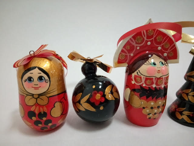 Russian Folk Art Christmas Tree Decorations Handmade 7pc