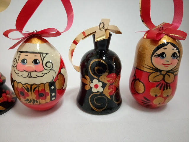 Russian Folk Art Christmas Tree Decorations Handmade 7pc