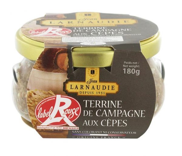 Larnaudie Farmhouse Pate w/Porcini Mushrooms Jar 180g / Terrine De Campagne Jean Larnaudie, France