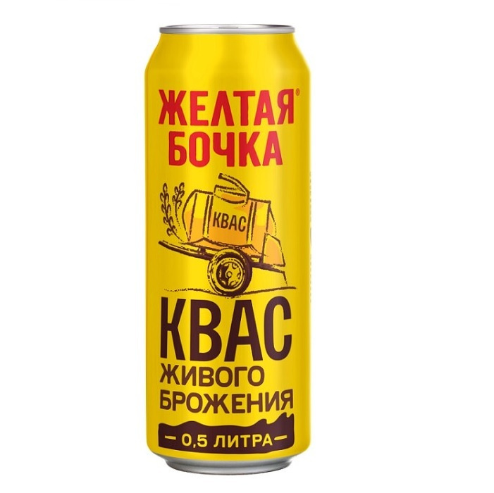 Kvass Yellow Barrel Malt Drink Can 0.5L Yahont, Russia