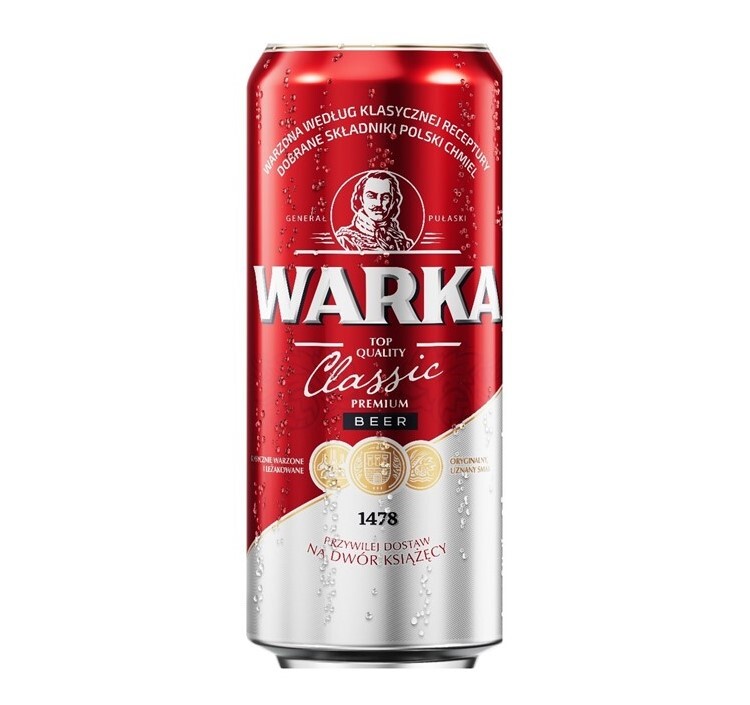 Warka Classic Red Lager Beer Can 0.5L Warka, Poland