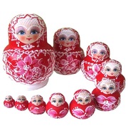 Wooden Russian Dolls Matryoshka Red Flower 10pc