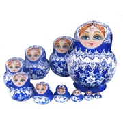 Wooden Russian Dolls Matryoshka Blue Snowflake 10pc