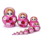 Wooden Russian Dolls Matryoshka Pink Strawberries & Daisies 10pc