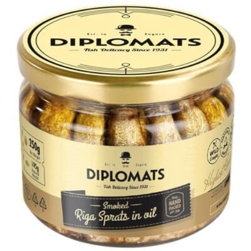 Diplomats Smoked Riga Sprats in Oil 250g / Glass Jar