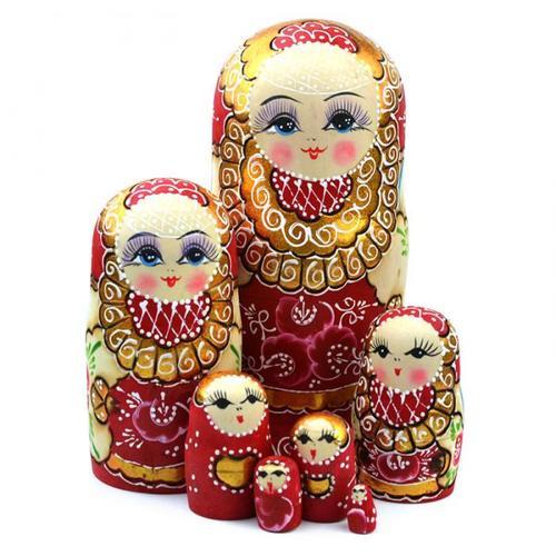 Wooden Russian Dolls Matryoshka Red Tall 7pc