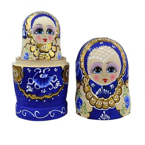 Wooden Russian Dolls Matryoshka Blue 7pc