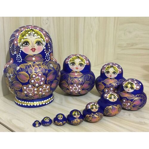 Wooden Russian Dolls Matryoshka Dark Blue 10pc