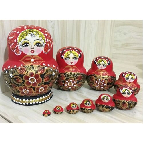 Wooden Russian Dolls Matryoshka Dark Red 10pc