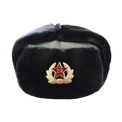Soviet Union Military Winter Hat Ushanka Earflaps BLACK