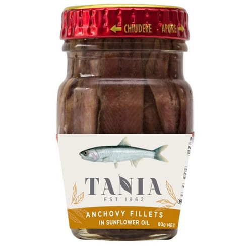 Tania Anchovy Fillets in Sunflower Oil 80g