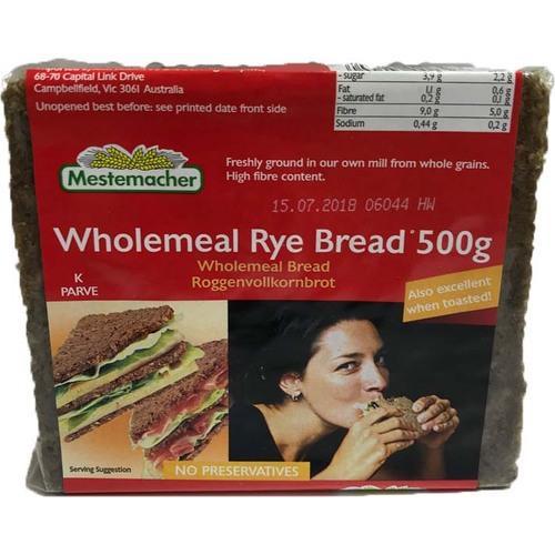 Mestemacher Westphalian Wholemeal Rye Bread 500g