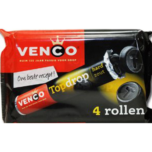 Venco Hard Salt Licorice Top Drop 4 Rolls 148g